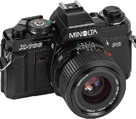 A vintage Minolta 35mm film camera, one of the giveaways at the Mobly booth.